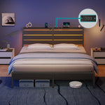 Greenstell LED Bed Frame with Wood Storage Headboard, Charging Station and RGB LED Lights, Stable Metal Platform with Under Bed Storage, Easy Assembly, No Box Spring Needed, Noise Free for Bedroom