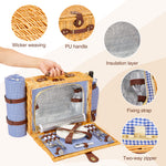 Greenstell Wicker Picnic Basket Sets with High Sealing Insulation Layer, Waterproof Picnic Mat, Removable Strap and Wine Bag