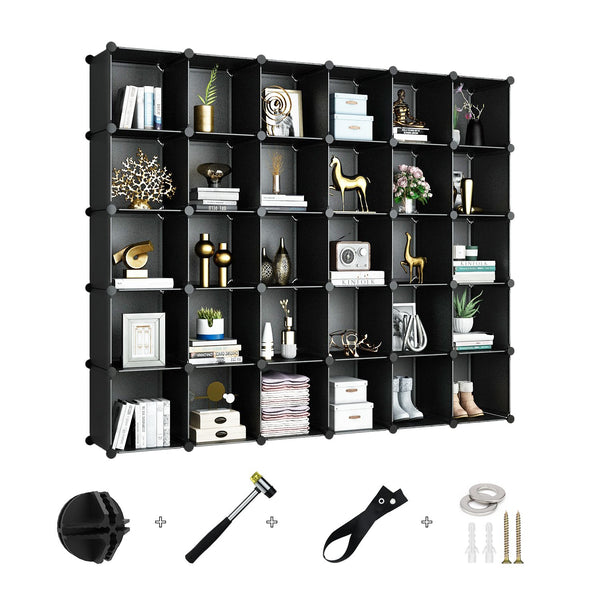 Greenstell Plastic Stackable Cube Storage Closet Cubes 12 Cubes Black