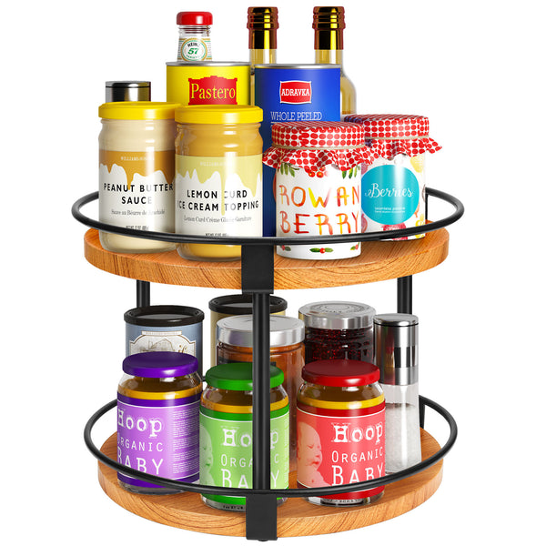 Greenstell 2-Tier Lazy Susan 10 Inches Round Wood Rotating Spice Rack