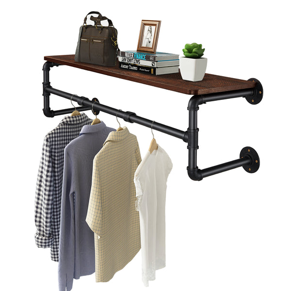 Greenstell Industrial Pipe Wall Mounted with Wood Board Clothes Rack