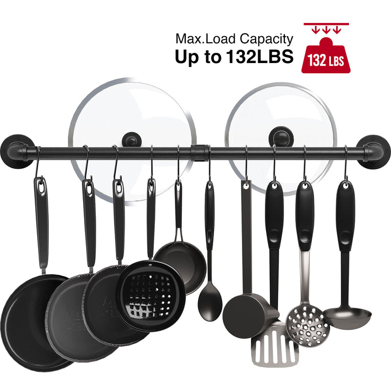 1pc Black Stainless Steel Kitchen Utensil Rack with 10 Hooks for Cookware,  Cup Storage, and Under Cabinet Hanging - Free Installation and Organization